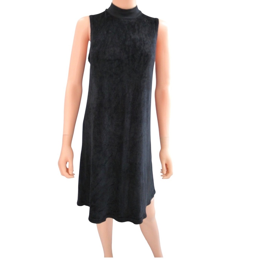 Michael Stars Shift Dress Womens S Black Mock Neck Chenille Sleeveless Mini Luxe